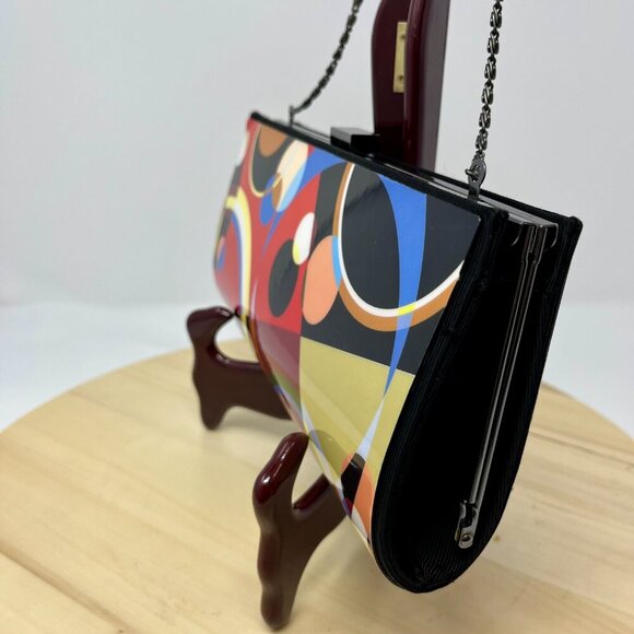 KAREN MARIE Colorful Abstract Clutch Bag with Chain - Picture 3 of 16